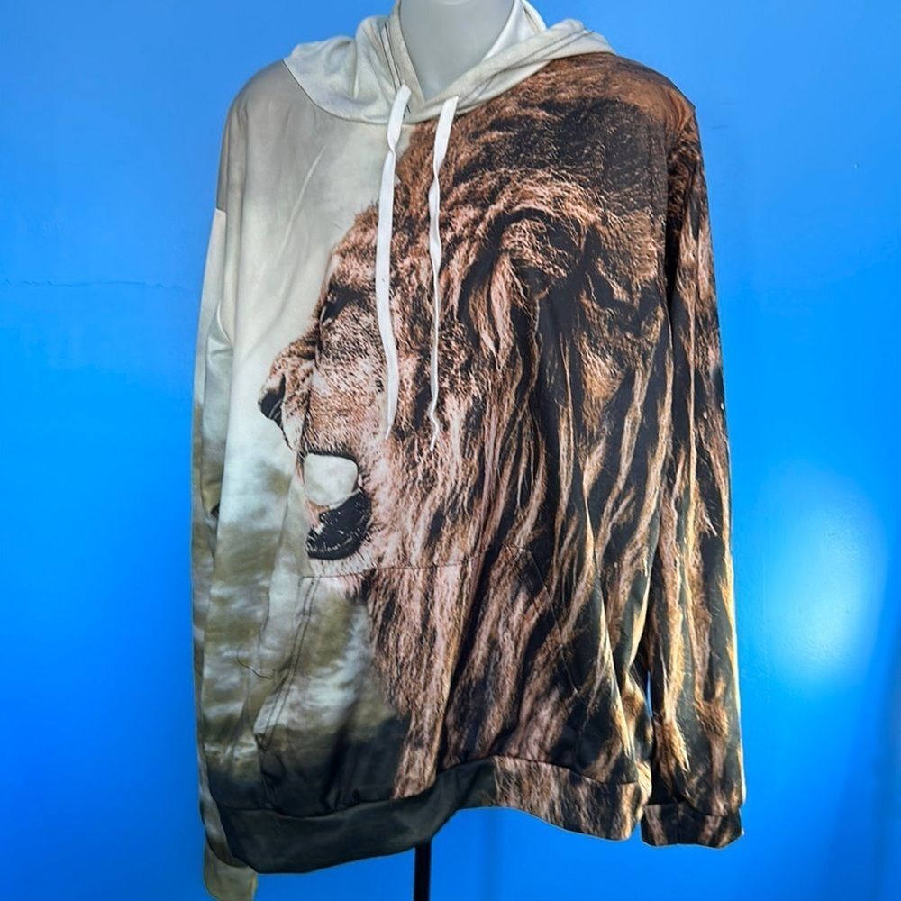 Lion King of the Jungle Graphic Hoodie Men’s Pullover Sweatshirt Size XXL